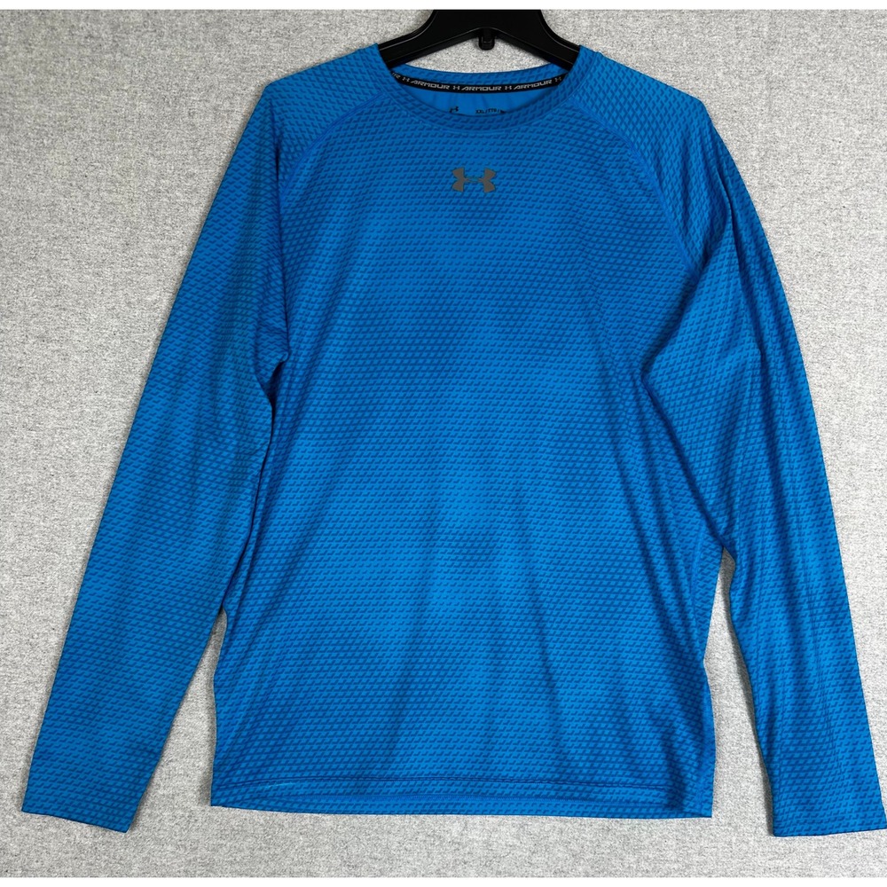 Under Armour Compression Shirt Mens XXL Blue Camo HeatGear Long Sleeve Top